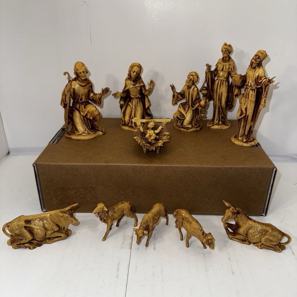 11 Piece Vintage Mid Century Ornaments 'Copy Cats' Nativity Set Plastic HongKong